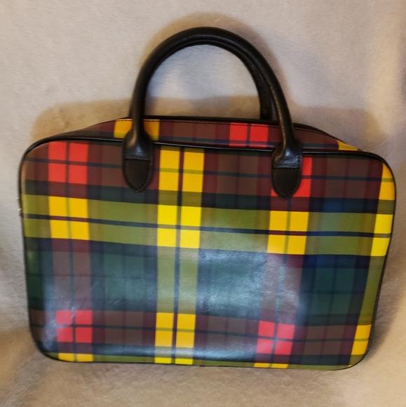 Baekgaard Tartin Plaid Zippered Tote  Handbag Red,Yellow,Green,and Black - Picture 2 of 7
